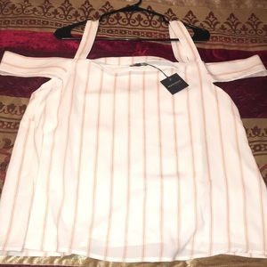 Pink, tan and white blouse